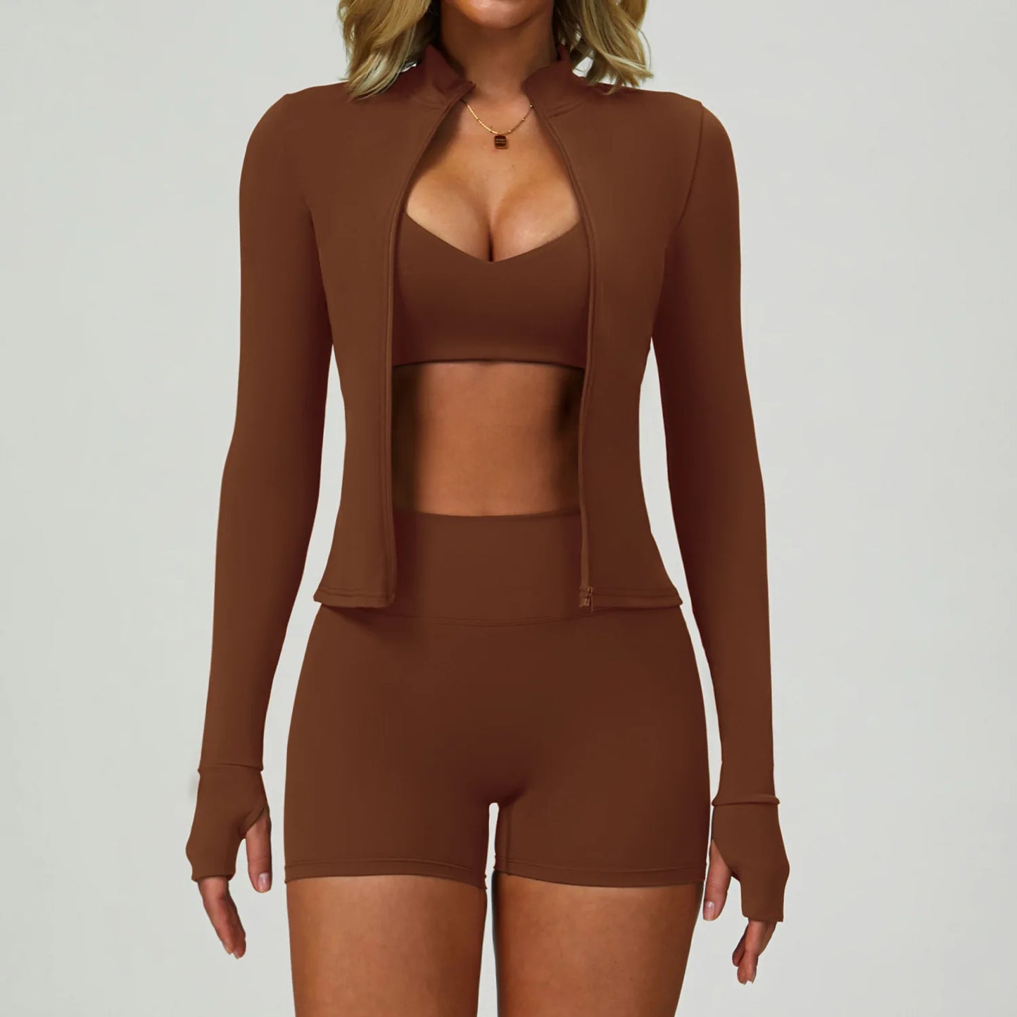 3PCS Tuta da yoga Tuta da donna Reggiseno sportivo Leggings a vita alta Pantaloncini Outfit Set da lezione Fitness Push Up Abbigliamento da allenamento Abbigliamento sportivo