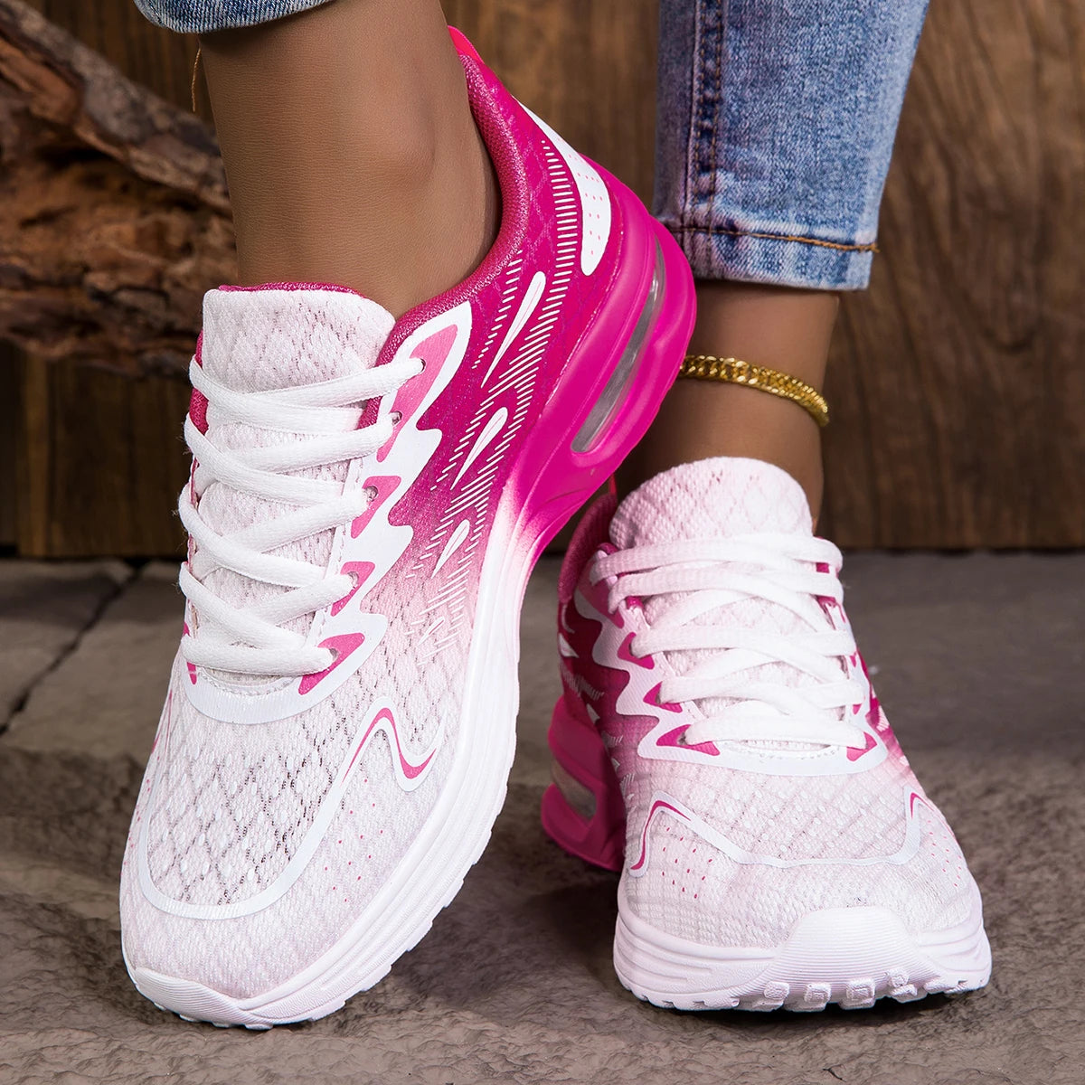 Sneaker Passeggio scarpa da donna Moda da donna Cuscino d'aria Mesh Traspirante Scarpe da tennis sportive Suola con cuscino d'aria Parte superiore della scarpa sfumata
