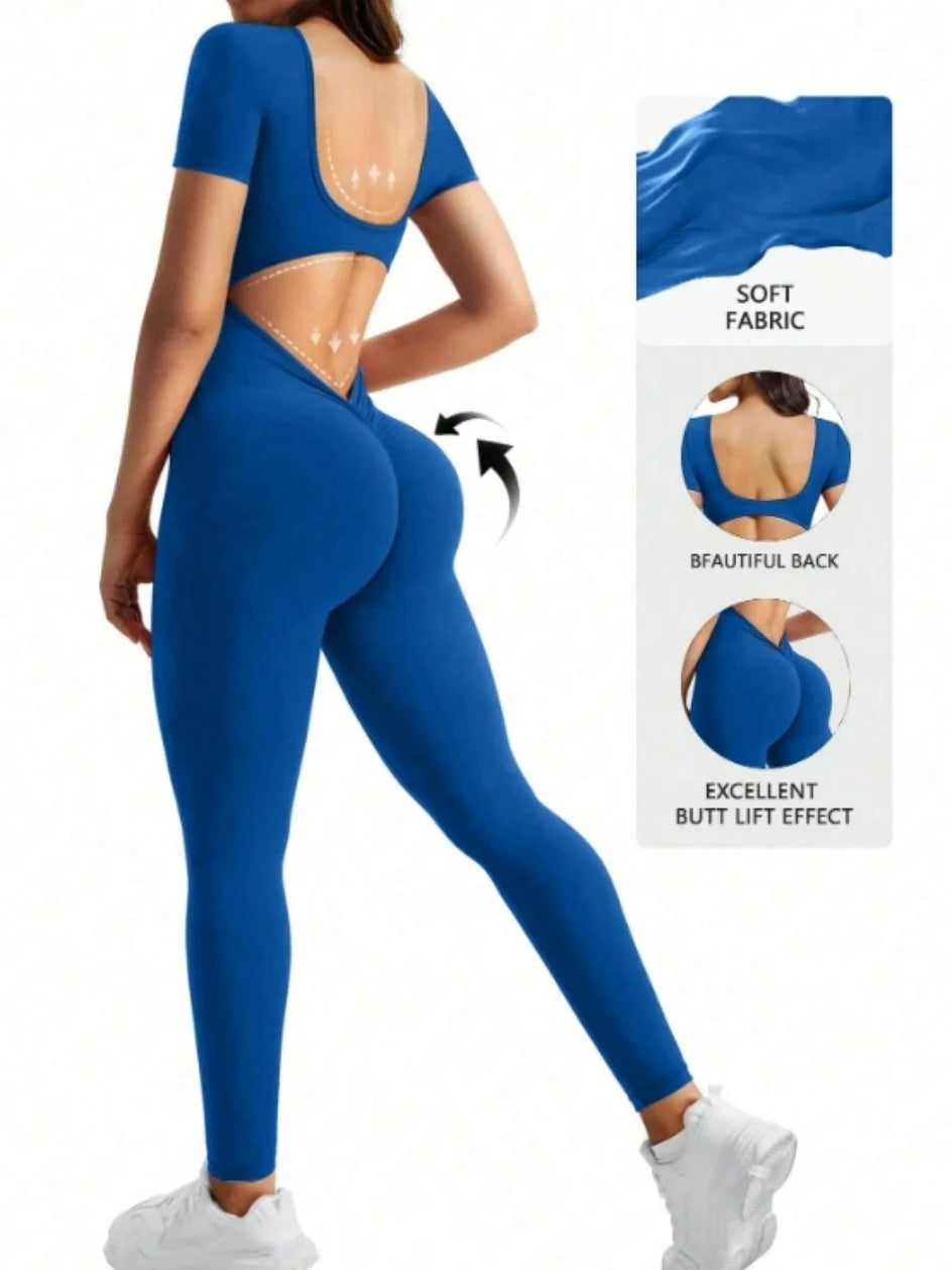 Body interno con maniche tagliate con scollo a U in spandex senza cuciture con sollevamento dei fianchi, abbigliamento da lecture, tuta fitness da donna