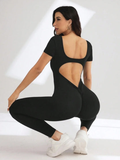 Body interno con maniche tagliate con scollo a U in spandex senza cuciture con sollevamento dei fianchi, abbigliamento da lecture, tuta fitness da donna
