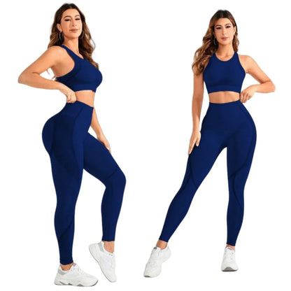 Tuta da 2 pezzi, tuta da yoga da donna, bellissima combinazione di pantaloni a vita alta sul retro, abbigliamento da lecture ideale super elastico senza cuciture