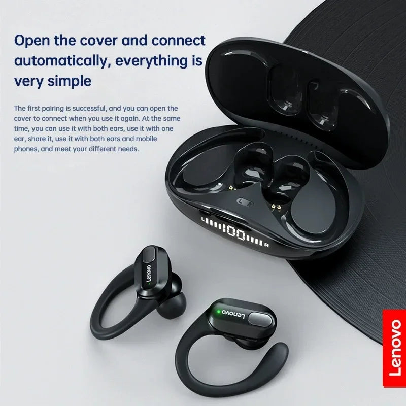 Lenovo XT80 Cuffie senza fili Auricolari Bluetooth 5.3 Vero con pulsante del microfono Controllo Riduzione del rumore Ganci per le orecchie Cuffie impermeabili