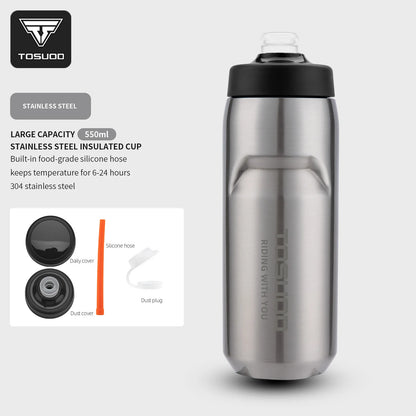 TOSUOD Tazza per acqua isolata in acciaio inossidabile 550ML Bollitore per acqua da ciclismo in acciaio 304 Facile da trasportare Mantieni la bottiglia calda e fredda