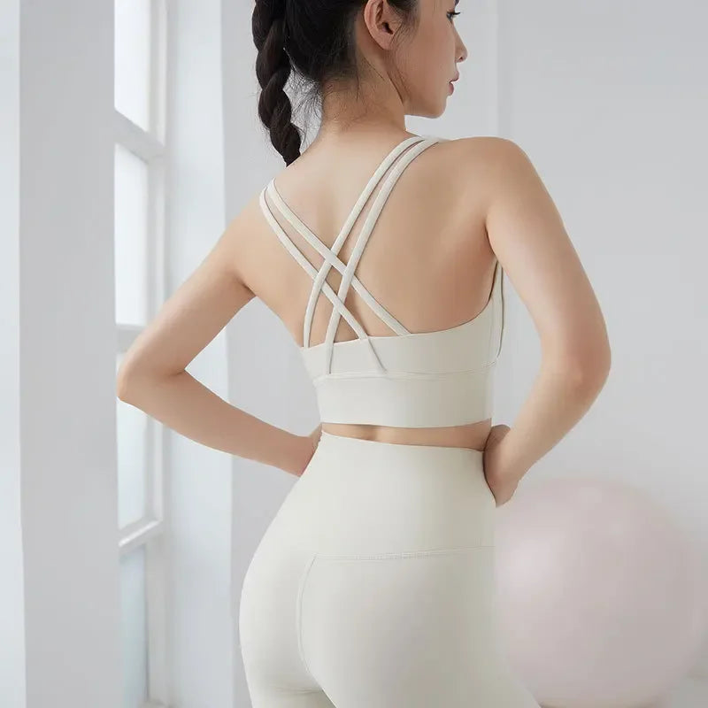 Nuovo reggiseno sportivo push up gilet da yoga incrociato sul retro fitness top imbottito sexy lecture ammortizzante corsa crop top traspirante abbigliamento sportivo