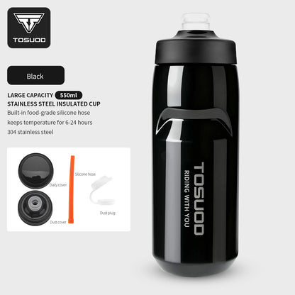 TOSUOD Tazza per acqua isolata in acciaio inossidabile 550ML Bollitore per acqua da ciclismo in acciaio 304 Facile da trasportare Mantieni la bottiglia calda e fredda