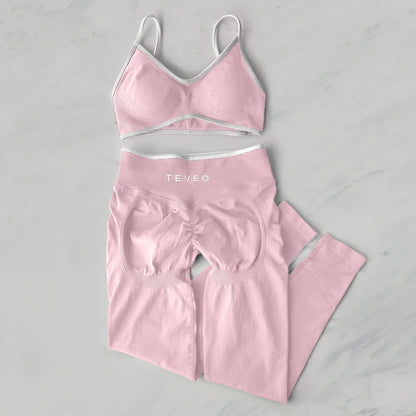 TEVEO 2 Pièces Ensemble De Sport Femme Leggings Vêtements D'Entraînement Ensemble De Soutien-gorge Sans Couture Scrunch Legging