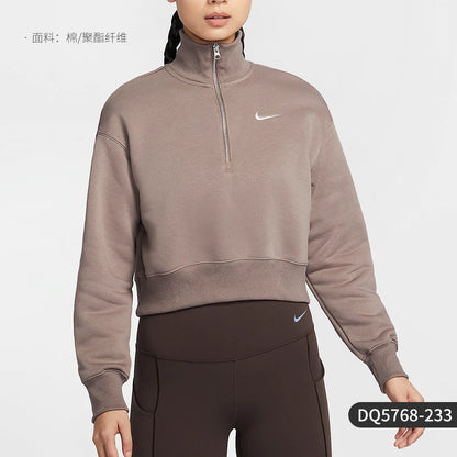 Felpa sportiva in pile corto con mezza zip ufficiale Nike New da donna DQ5768-233