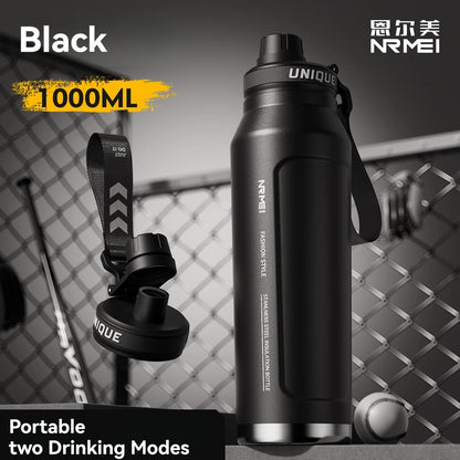 Bottiglia termica in acciaio inossidabile da 1 litro, tazza d'acqua, sport all'aria aperta, con manico, boccette a doppia parete sottovuoto