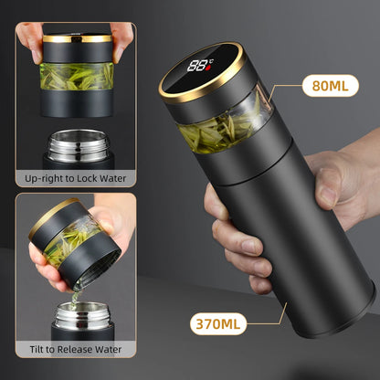 Thermos in acciaio inossidabile 316 per tè Bottiglia d'acqua isolata sotto vuoto Bicchiere Infusore per tè Bottiglia thermos Display della temperatura a LED