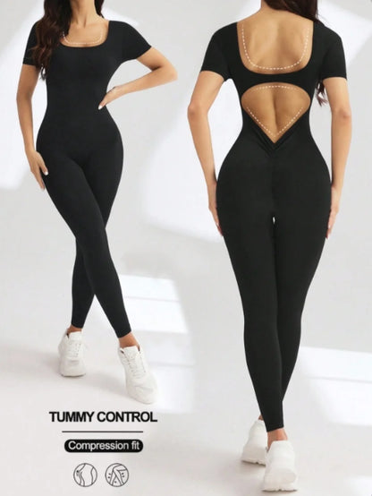 Body interno con maniche tagliate con scollo a U in spandex senza cuciture con sollevamento dei fianchi, abbigliamento da lecture, tuta fitness da donna