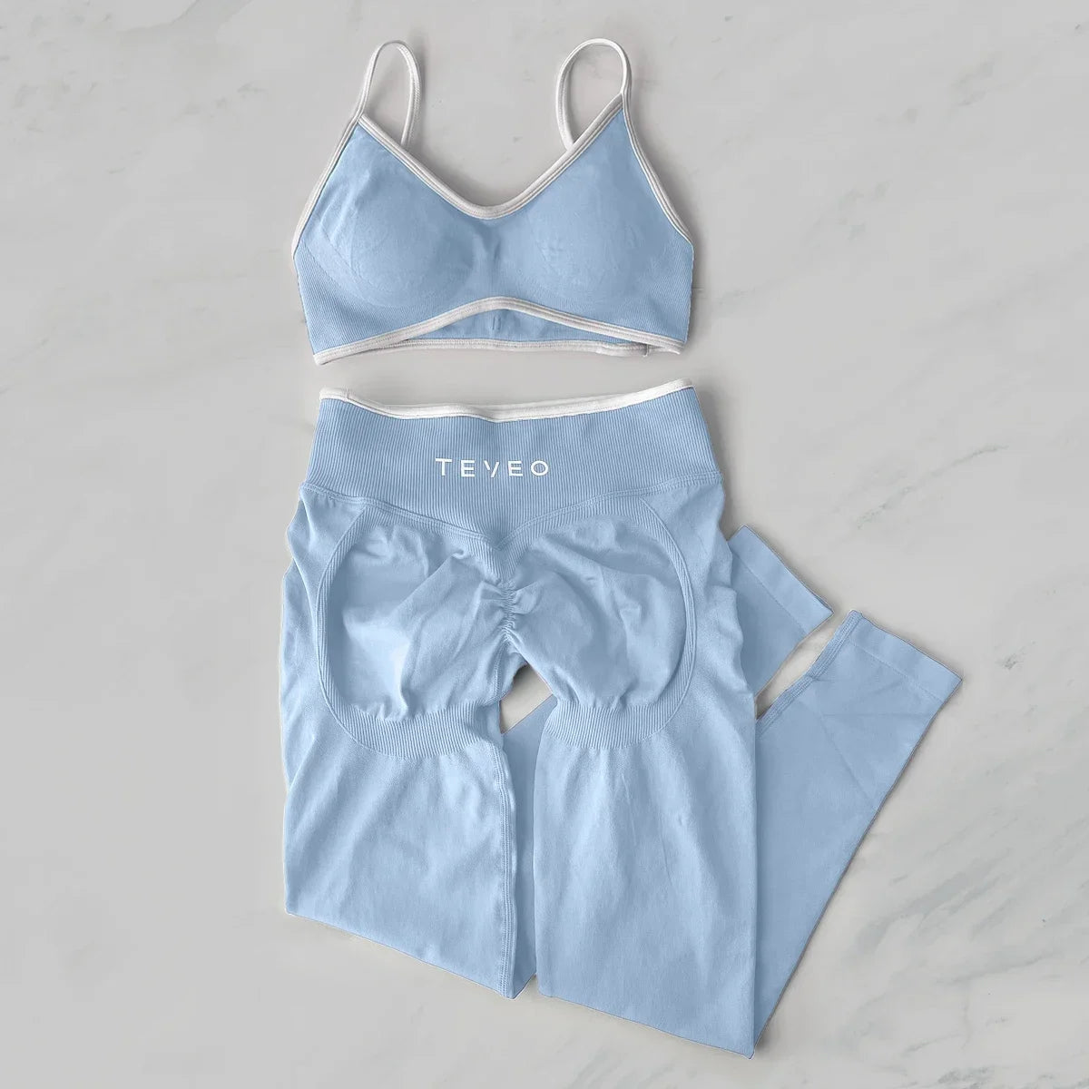 TEVEO 2 Pièces Ensemble De Sport Femme Leggings Vêtements D'Entraînement Ensemble De Soutien-gorge Sans Couture Scrunch Legging