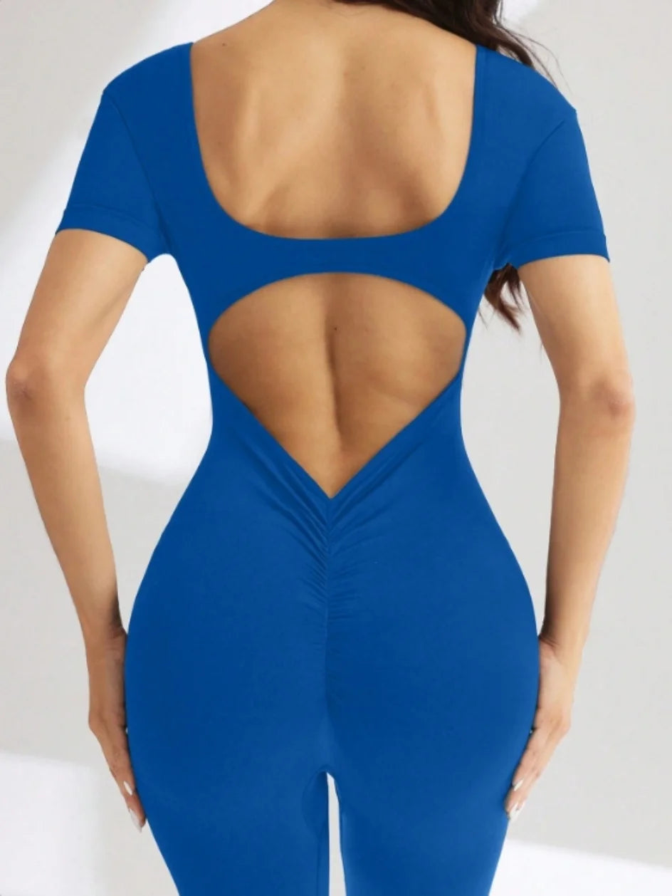 Body interno con maniche tagliate con scollo a U in spandex senza cuciture con sollevamento dei fianchi, abbigliamento da lecture, tuta fitness da donna