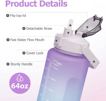 Bottiglia d'acqua da 2 litri con cannuccia Bottiglia d'acqua sportiva di grande capacità Bottiglie portatili per sport fitness da viaggio con indicatore del tempo