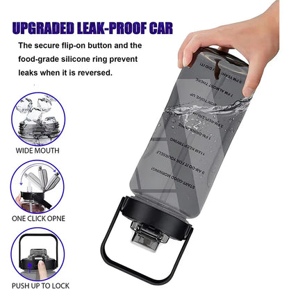 Bottiglia d'acqua da mezzo gallone da 2 litri e 64 once con manica Bottiglia d'acqua motivazionale con cannuccia e indicatore del tempo Brocca d'acqua sportiva a tenuta stagna