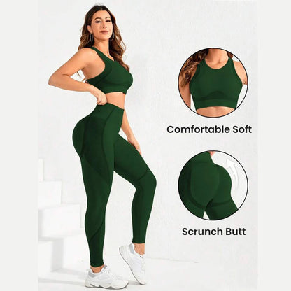 Tuta da 2 pezzi, tuta da yoga da donna, bellissima combinazione di pantaloni a vita alta sul retro, abbigliamento da lecture ideale super elastico senza cuciture