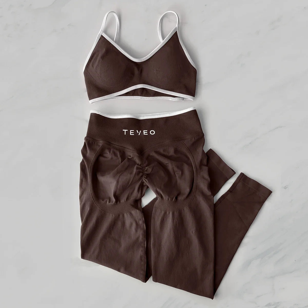 TEVEO 2 Pièces Ensemble De Sport Femme Leggings Vêtements D'Entraînement Ensemble De Soutien-gorge Sans Couture Scrunch Legging