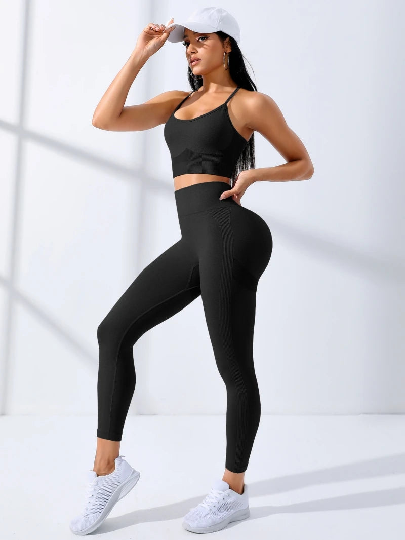 Yoga set for donna 2/complete length of senza cuciture abbigliamento sportivo da Yoga Leggings da tuta e tracolla sottile reggiseno sportivo elasticizzato Fitn