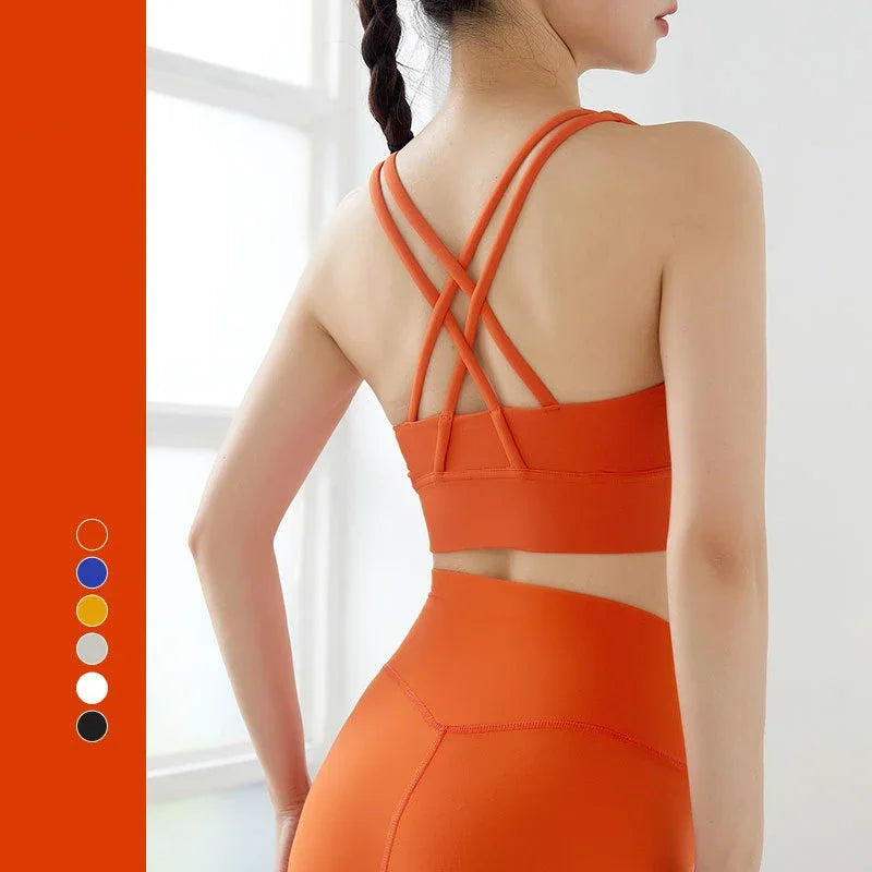 Nuovo reggiseno sportivo push up gilet da yoga incrociato sul retro fitness top imbottito sexy lecture ammortizzante corsa crop top traspirante abbigliamento sportivo