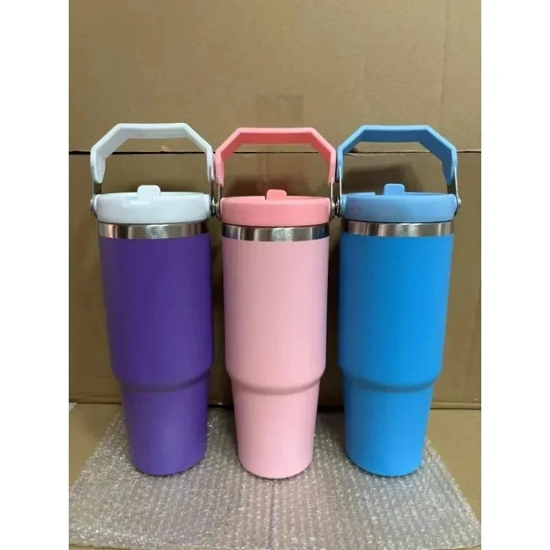 Tazza da viaggio in acciaio premium da 30 once con base antiscivolo: design per auto, ufficio, escursionismo, perdite e resistente al sudore