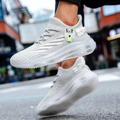 Scarpe da corsa da uomo comode scarpe da uomo casual antiscivolo traspiranti con suola spessa scarpe sportive stringate leggere in morbida rete da uomo