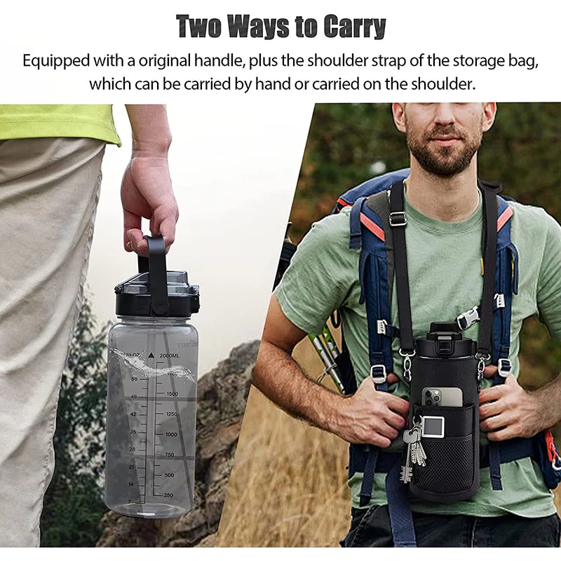 Bottiglia d'acqua da mezzo gallone da 2 litri e 64 once con manica Bottiglia d'acqua motivazionale con cannuccia e indicatore del tempo Brocca d'acqua sportiva a tenuta stagna