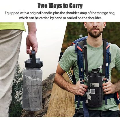 Bottiglia d'acqua da mezzo gallone da 2 litri e 64 once con manica Bottiglia d'acqua motivazionale con cannuccia e indicatore del tempo Brocca d'acqua sportiva a tenuta stagna
