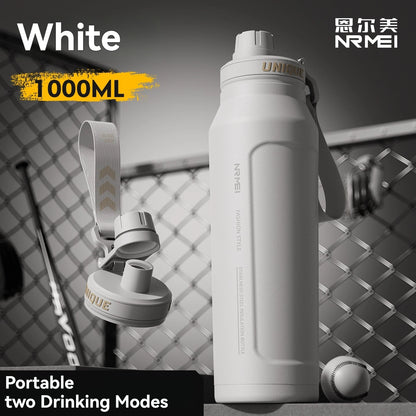 Bottiglia termica in acciaio inossidabile da 1 litro, tazza d'acqua, sport all'aria aperta, con manico, boccette a doppia parete sottovuoto