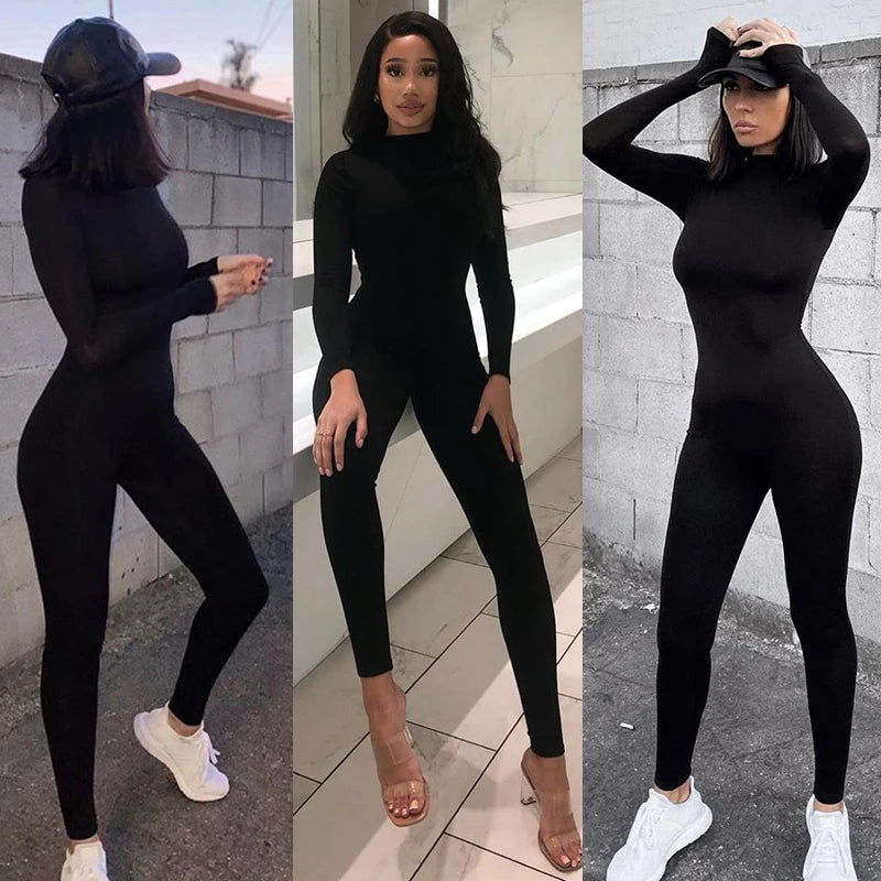 2025 Autunno Donna Tuta sexy Streetwear Manica lunga Aderente Solido Sport Fitness Tute Pagliaccetto Tute per le donne Body suit
