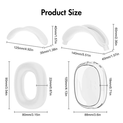 Custodia trasparente 4 in 1 in Silicone + TPU custodia antiurto per auricolari auricolari fodera per fascia cuscino per l'orecchio/protezione per paraorecchie per AirPods Max