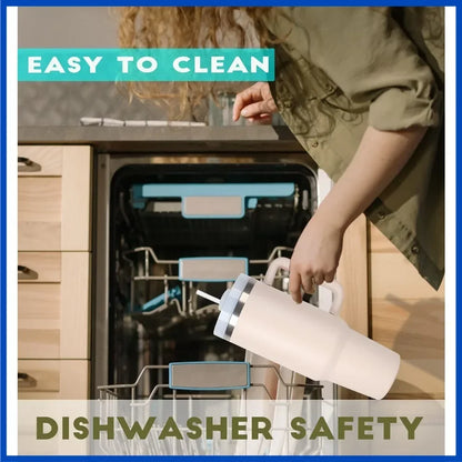 Tazza per auto in acciaio inossidabile da 40 once con manico Bicchiere da caffè con tazza di paglia Bicchiere a doppia parete termico ghiacciato per tazza da viaggio sottovuoto