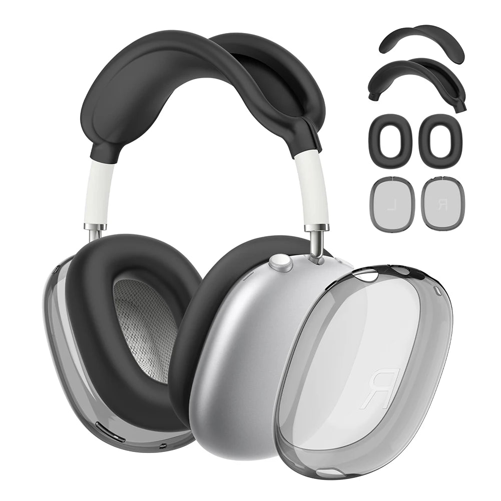 Custodia trasparente 4 in 1 in Silicone + TPU custodia antiurto per auricolari auricolari fodera per fascia cuscino per l'orecchio/protezione per paraorecchie per AirPods Max